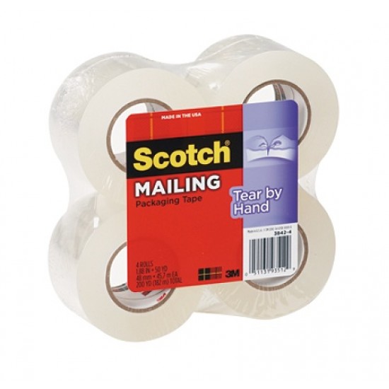 3M SCOTCH TAPE PACKAGING MAILING 1.88" X 50YD 4/PK 38424